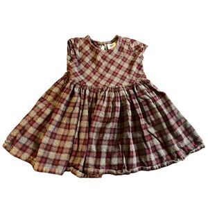Girls Toddler Size 4T Old Navy Maroon Gray Cotton Plaid Pleated Dress Cap Sleeve